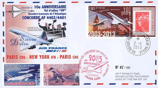 FDC "10 ans Derniers Vols VIP CONCORDE Air France Paris-New York-Paris" 2013