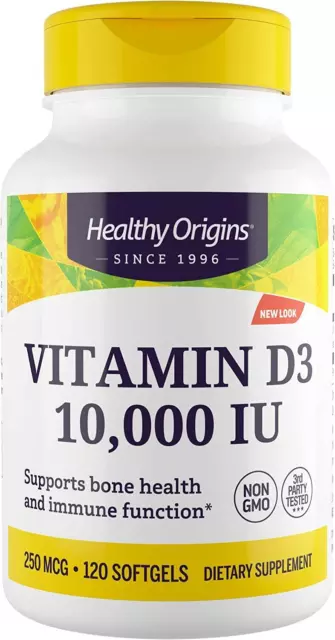 Healthy Origins vitamina D3 10.000iu 120 cápsulas blandas salud inmune y huesos fuertes
