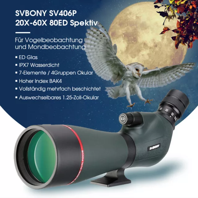 SVBONY SV406P Lpectiva 20-60x80mm ED Zoom Ocular FMC HD Lpectiva Telescopio 2