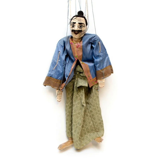 Antique Japanese Man Hand Carved Painted Wood Marionette Puppet Asian 22" height