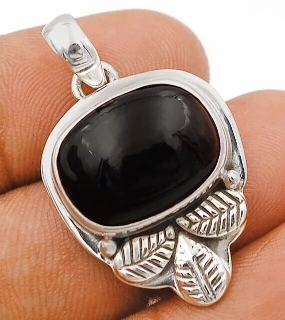 Blatt Natur Schwarz Onyx 925 Massiv Sterlingsilber Anhänger Schmuck Neu mit Etikett 10-8