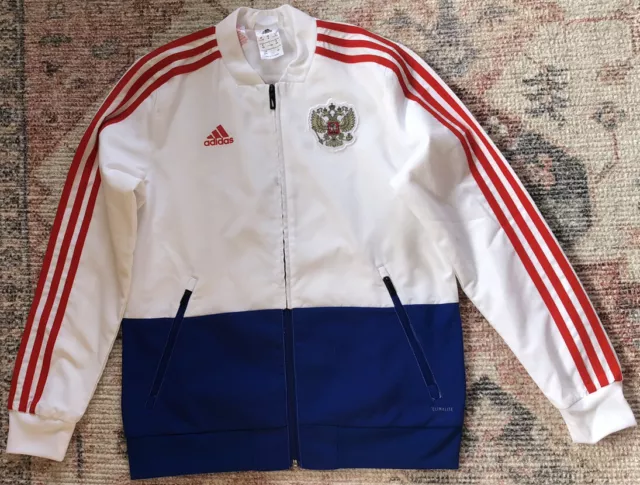 050 Russia National Soccer Team 2017 Anthem Jacket Adidas Kids 11-12 Excellent