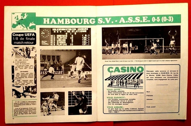 Programme ASSE - HSV Hambourg Coupe UEFA 1980 - Édition Originale Rare