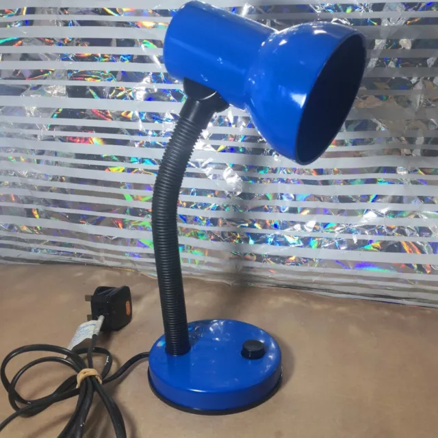 Lampada regolabile vintage 1999 BHS blu metallo collo d'oca tavolo da ufficio luce