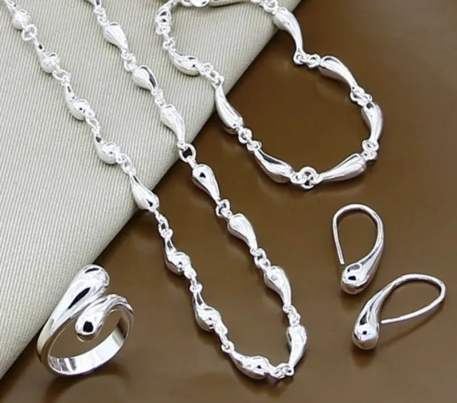 Damen Halskette Armband Ohrringe Ring Silber 925 Frauen Schmuck Set Geschenk