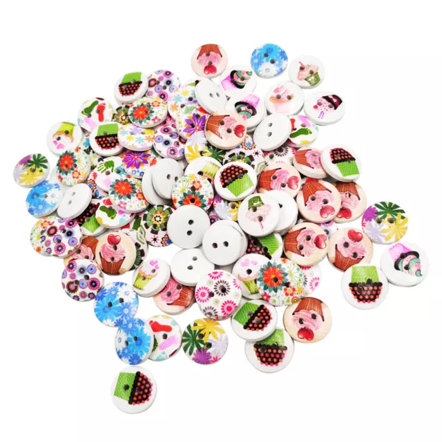 100pcs 2 Holes 15mm Mixed Wooden Buttons for Sewing Scrapbooking DIY Crafts