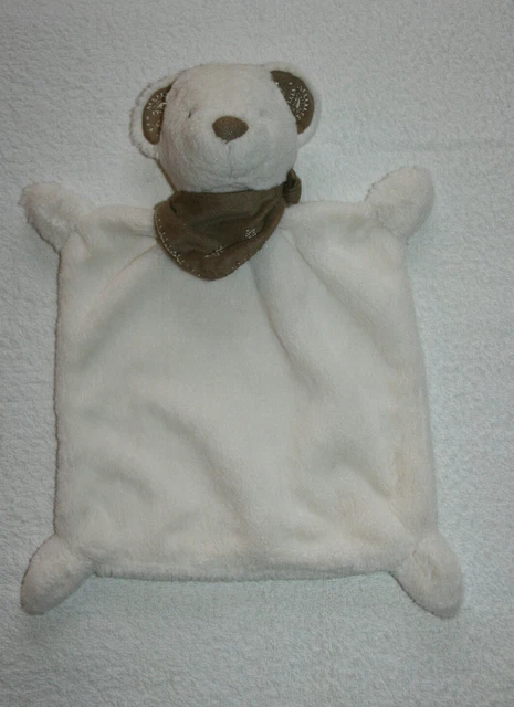 Nicotoy Doudou Ours Plat Rectangle Blanc Bandana Marron 34 Cm Etat Neuf