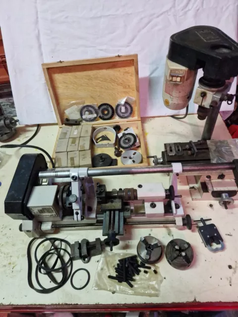 Lathe + Fraiseuse Watchmaker tour UNIMAT 3 EMCO full of accessories filetage