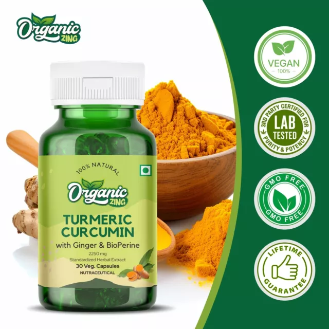 Organisches Zing Kurkuma Curcumin Mit Ingwer & Bioperine, 2250 MG (30 Kapseln)