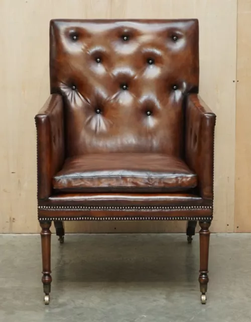 Fully Restored Antique George Iii Circa 1780 Brown Leather Chesterfield Armchair 2