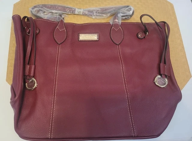 Aretha Burgundy Pebble Leather Travel Tote Shoulder Handbag Purse with Dust Bag