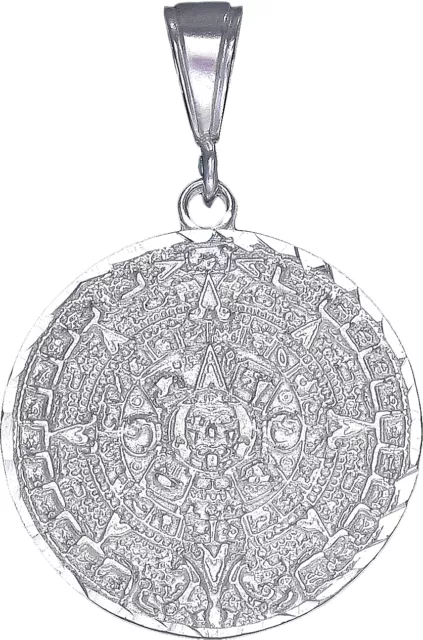 Sterling Silver Aztec Calendar Mayan Sun Charm Pendant Necklace Diamond-Cuts