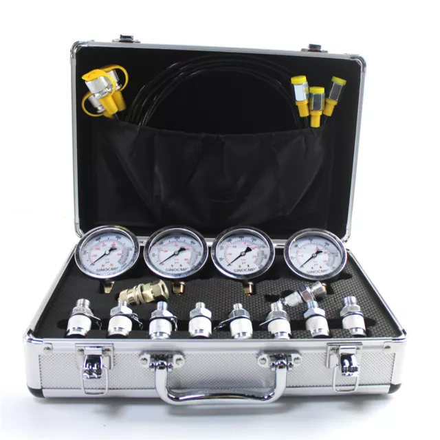 SINOCMP 10-60Mpa Hydraulic Pressure Gauge Testing Kit & 4 Gauges 10 Connectors