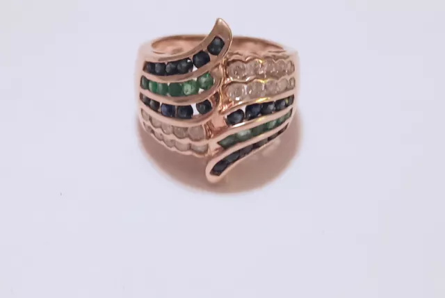 14k solid yellow gold diamond gemstone ring emerald sapphire 10.3 grams