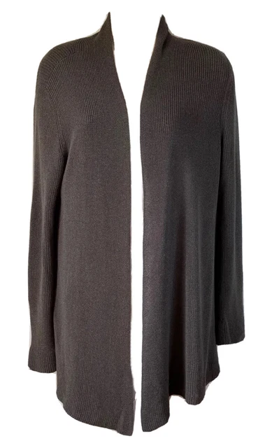 EILEEN FISHER Sweater Open Cardigan S-M-L* Gray Ribbed Cotton Blend Long Slv #SV