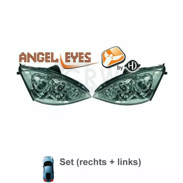 Set Fanali Ford Focus I Daw Dfw Dnw Anno Fab. 98-01 Angel Eyes Chiaro/Cromo