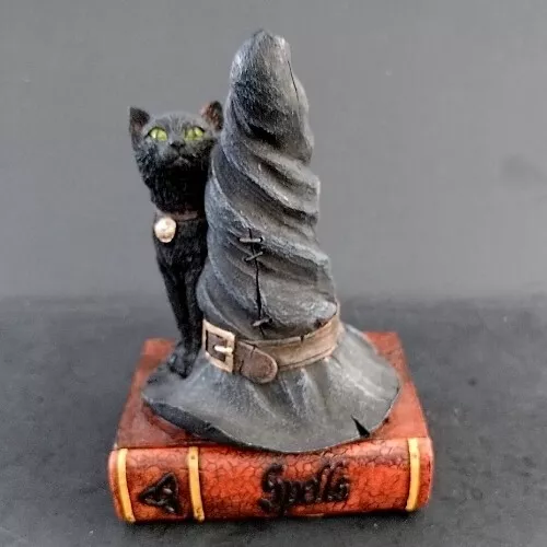 Black Cat Witch Hat Spell Book INCENSE CONE STICK BURNER Holder 4.5" H NEW