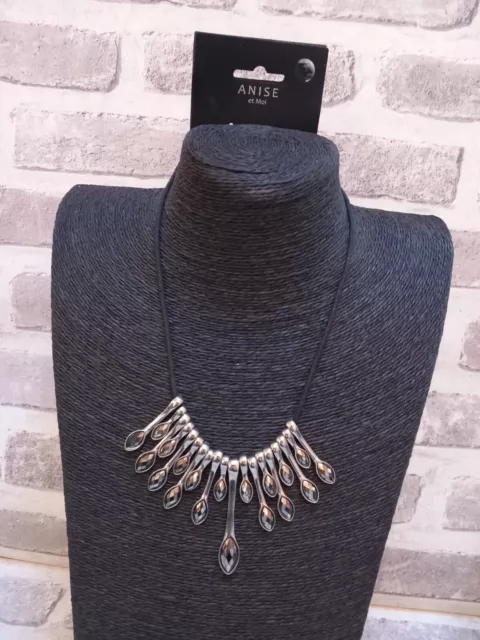 Costume Collana Anise et Moi Tono Argento Nero Graduato Grosso Audace Dichiarazione