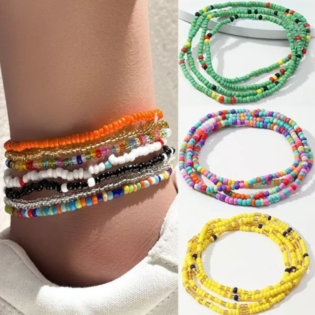 2024 Women Boho Anklet Multilayer Beaded Foot Beach Jewellery Summer Holiday New