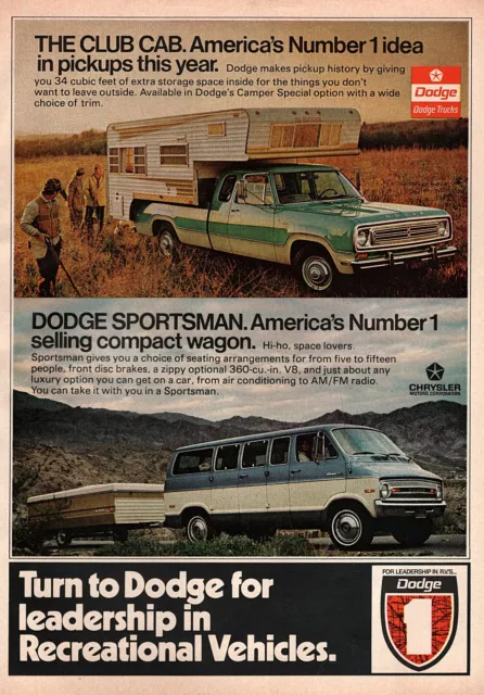 1973 Dodge Sportsman Van & D-100 Club Cab Pickup Truck Original Color Ad