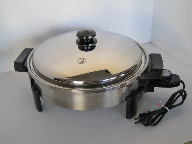 HUGE Saladmaster STAINLESS STEEL Oil Core ELECTRIC SKILLET 7256 w/Vapo Lid (2909 HUGE Saladmaster STAINLESS STEEL Oil Core ELECTRIC SKILLET 7256 w/Vapo Lid (2909