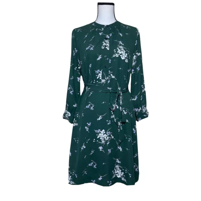 Gap Green Floral Size S Belted Shift Dress Long Sleeve Henley Collar Casual￼