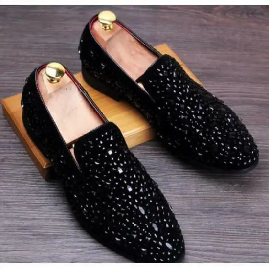Mens Bling Slip On Casual Loafers Rhinestones Driving party Dress Shoes