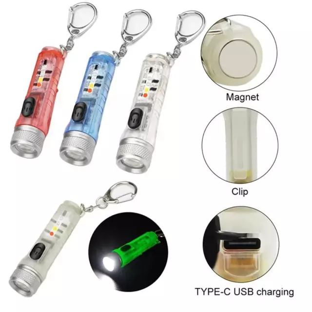 Lampe Torche LED Poche USB Rechargeable Mini Porte-clés Porte-clés Camping Lam `