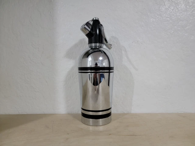Vintage Sparklets Seltzer Bottle  Made in England Chrome Black Art Deco