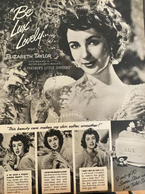 Elizabeth Taylor, Lux Soap, Full Page Vintage Print Ad