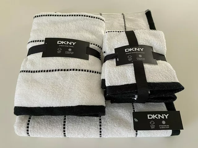 DKNY HAND TOWELS (2) GRAY SUPER SOFT 100% COTTON NWT