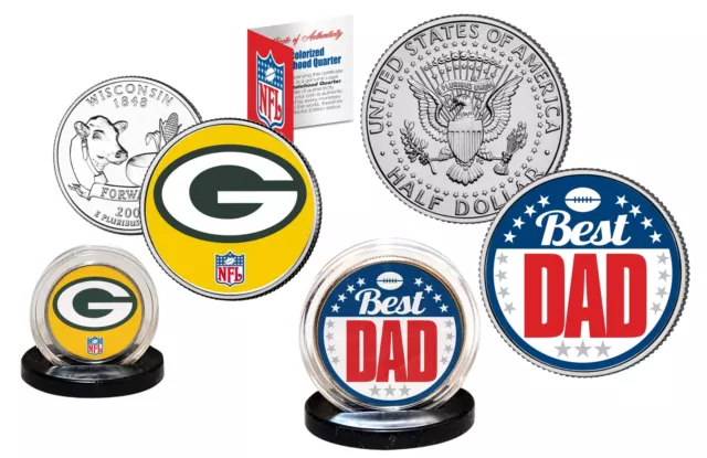 Best Dad - GREEN BAY PACKERS 2-Coin Set Quarter & JFK Half Dollar NFL LICENSED