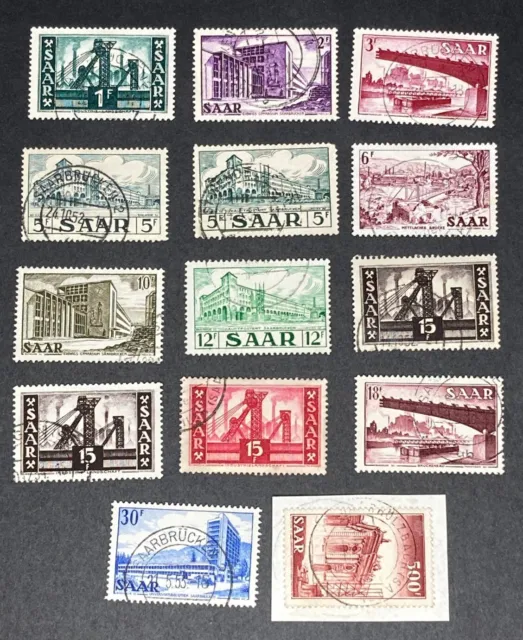 Saarland ab 1945, Freimarken (V) 1952 kplt., Mi-Nr. 319-337 o, 14 Werte