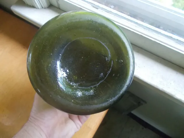 1790 Early Pontiled Free Blown Green Fruit Jar Or Storage Jar Crude Rim 10 1/4" 3