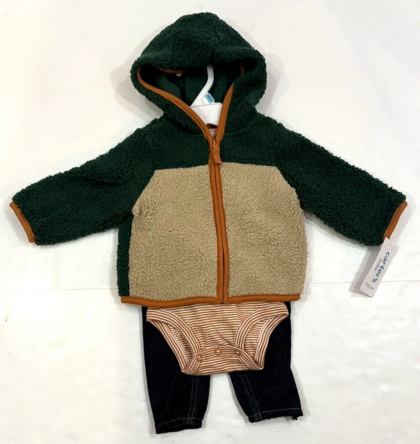 Carters Baby Boy 3 Piece Outfit Sherpa Jacket, Shirt, Pants 6 months NWT