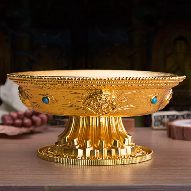 4.5inch Altar Golden Gilt Fruit Jewelry Statue Buddhism Offering Lotus Plate