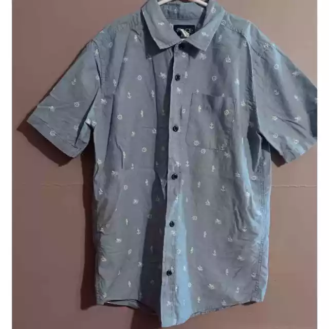 Childrens Place Boys Short Sleeve Shirt Size 14 XL Blue Nautical Theme