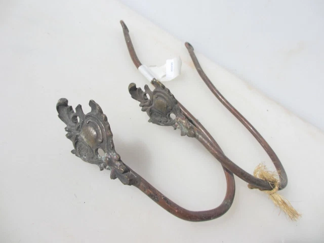 Antique Brass Curtain Tie Backs Hooks French Rococo Baroque Old Urn Gilt Leaf