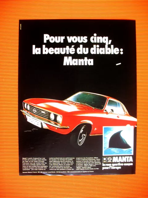 PUBLICITE DE PRESSE OPEL MANTA AUTOMOBILE LA BEAUTé DU DIABLE FRENCH AD 1970