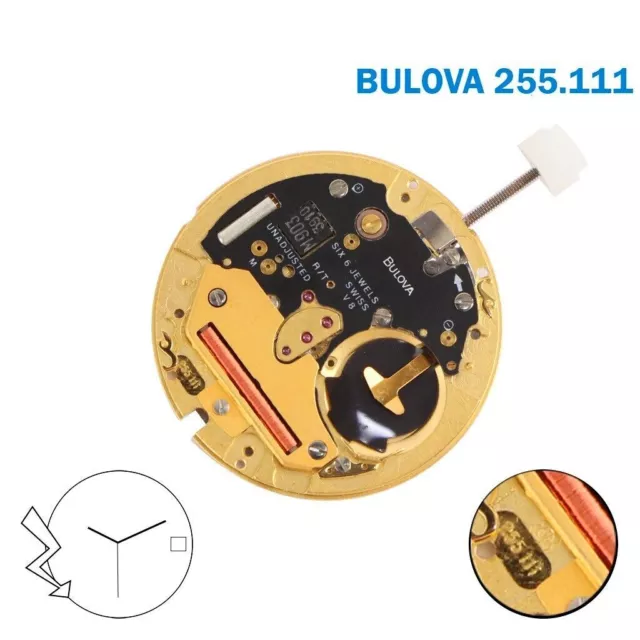 ETA Bulova Schweizer Uhrwerk 255.111 oder 255.112, weiße Datumsscheibe bei...