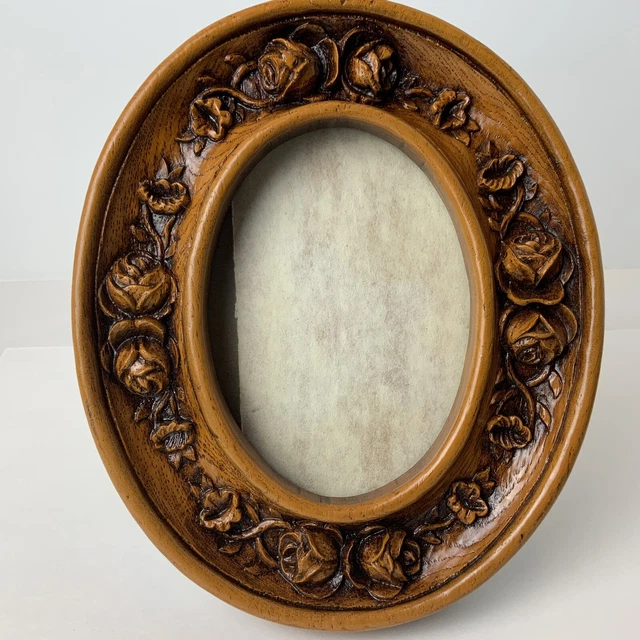 Vintage Hand Carved Cabbage Rose Ornate Wood Picture Frame