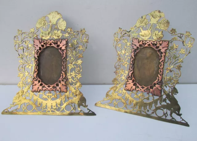 Stunning Pair of 19th Hand Carved Arts & Crafts Copper Gargoyle Picture Frames
