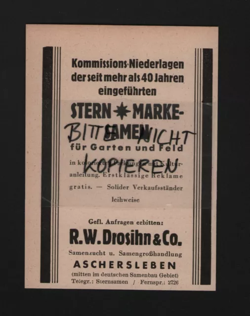 ASCHERSLEBEN, Werbung 1941, R. W. Drosihn & Co. Samenzucht Samen-Grosshandlung