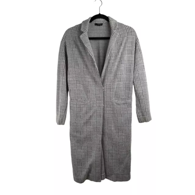 TopShop Womens Long Blazer Size 2 Snap Front Pockets Houndstooth Plaid FLAW