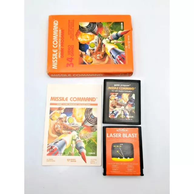 Atari 2600 Video Game Lot of 2 Missile Command Laser Blast Box Manual Cartridges