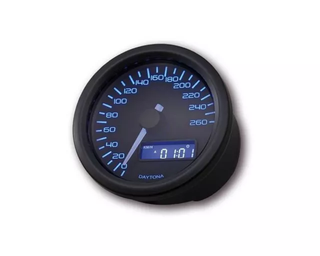 Speedometer Motorcycle DAYTONA Velona, ??boîtier noir, rond D. 60 mm, à 260 kmh