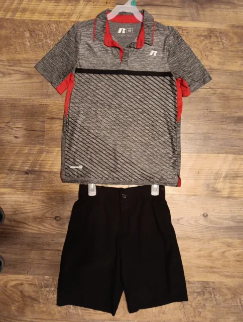 Russell Top/Shorts Set Gray/Black/Red Boy 10-12 EUC