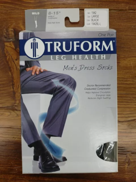 Truform Compression Socks, 8-15mmHg, Men's Dress Socks Black ~ Knee High ~ LG