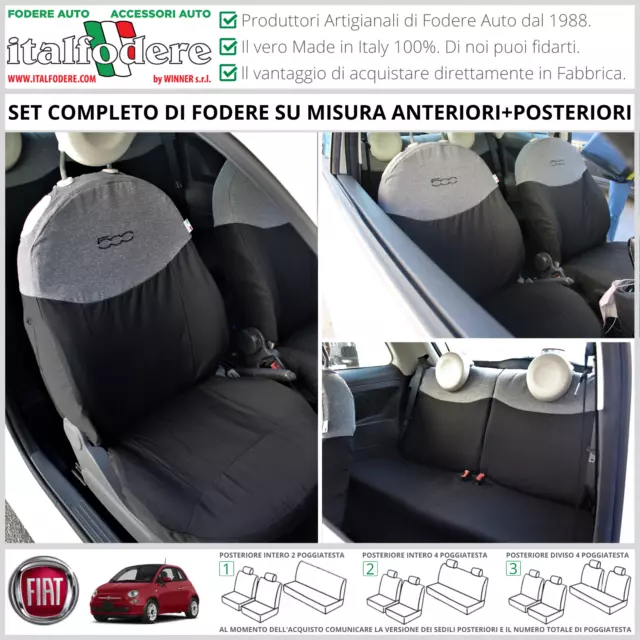 FODERE COPRISEDILI Su Misura! FIAT 500 Fodera FODERINE COMPLETE Grigio/Nero