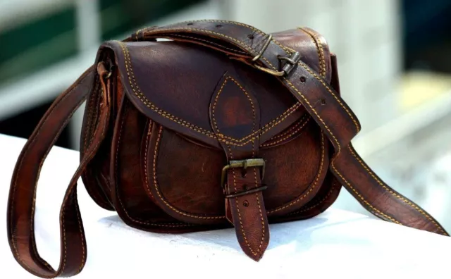 Women's Vintage Genuine Brown Leather Messenger Shoulder Cross Body Bag